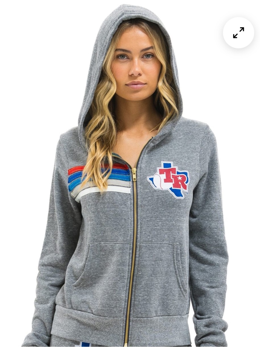 Aviator Nation TEXAS RANGERS 5 STRIPE ZIP HOODIE - HEATHER GREY Medium